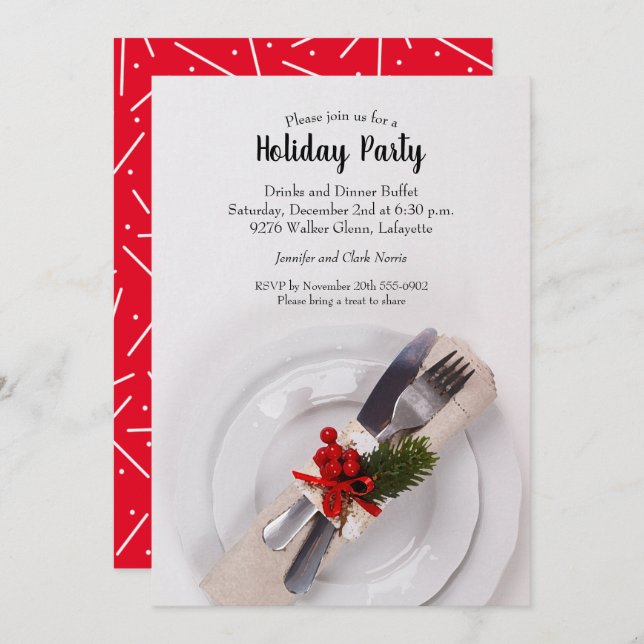 Christmas Dinner Plate Holiday Invitations (Front/Back)