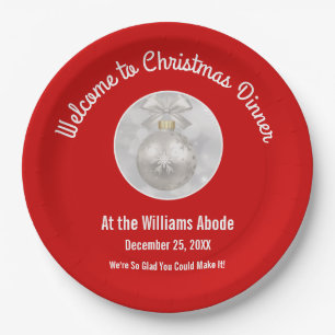Christmas Dinner - Red & Snowflake Bauble Ornament Paper Plate