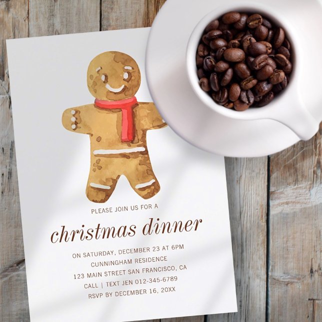 Christmas Dinner Watercolor Gingerbread Man Invitation (Creator Uploaded)