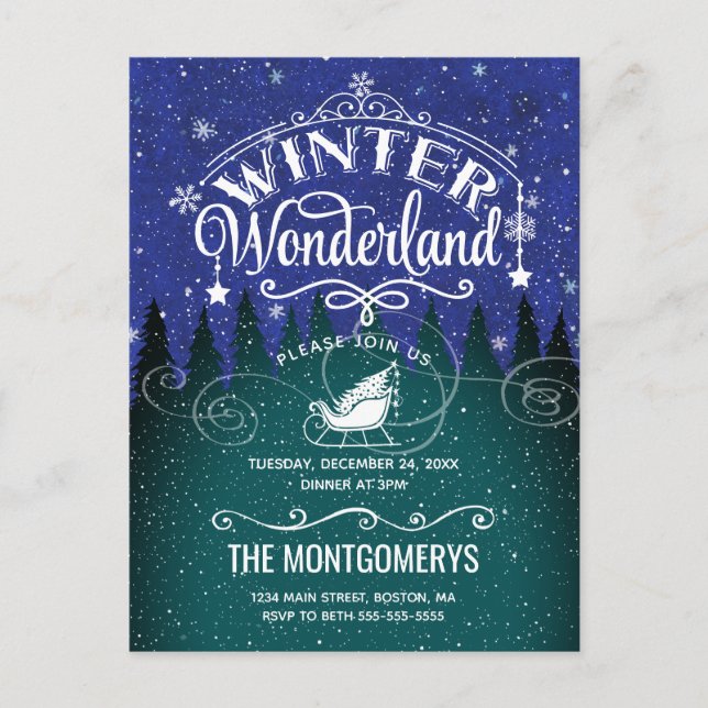 Christmas Dinner Winter Wonderland Script Invite Postcard (Front)