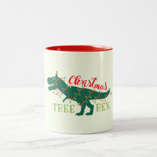 Christmas Dino Dinosaur Funny T-Rex Tree Gift Two-Tone Coffee Mug