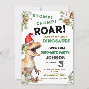 Christmas Dino Stomp Chomp Roar Birthday  Invitation