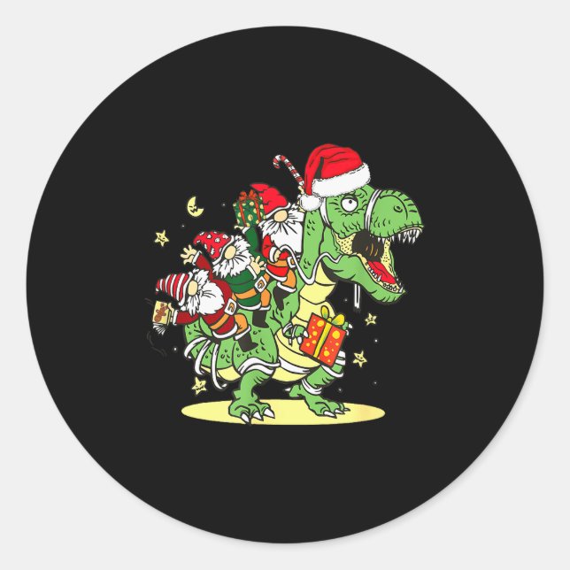 Christmas, Dino, Ugly Xmas, Trex Dinosaur, Gnome  Classic Round Sticker (Front)