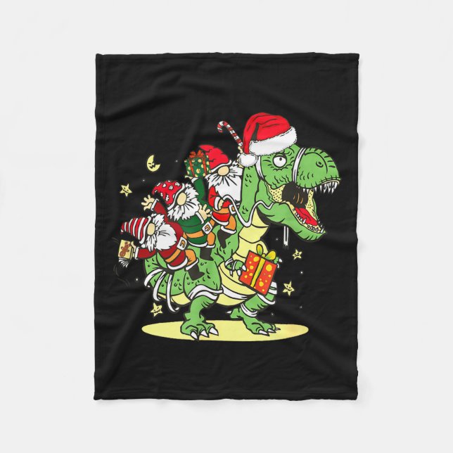 Christmas, Dino, Ugly Xmas, Trex Dinosaur, Gnome  Fleece Blanket (Front)