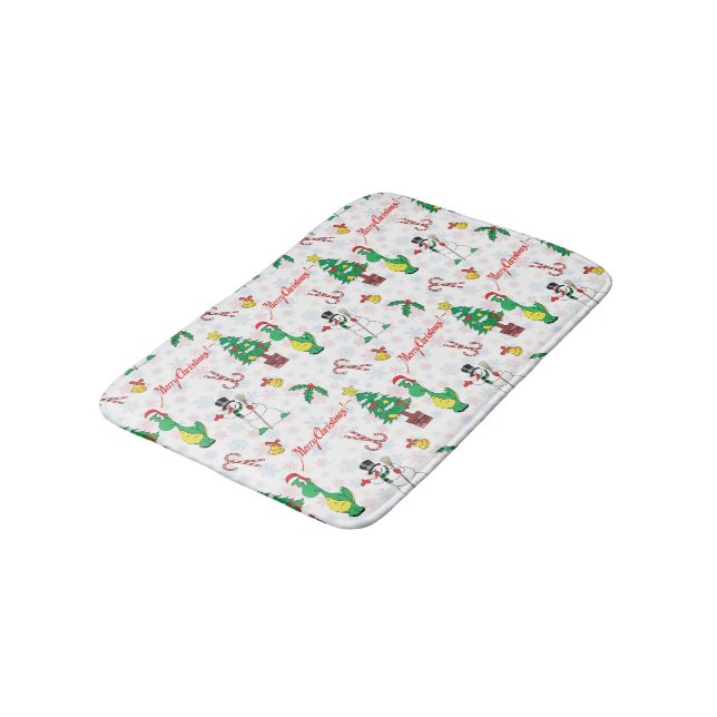 Christmas dinosaur and snowman bath mat (Angled)