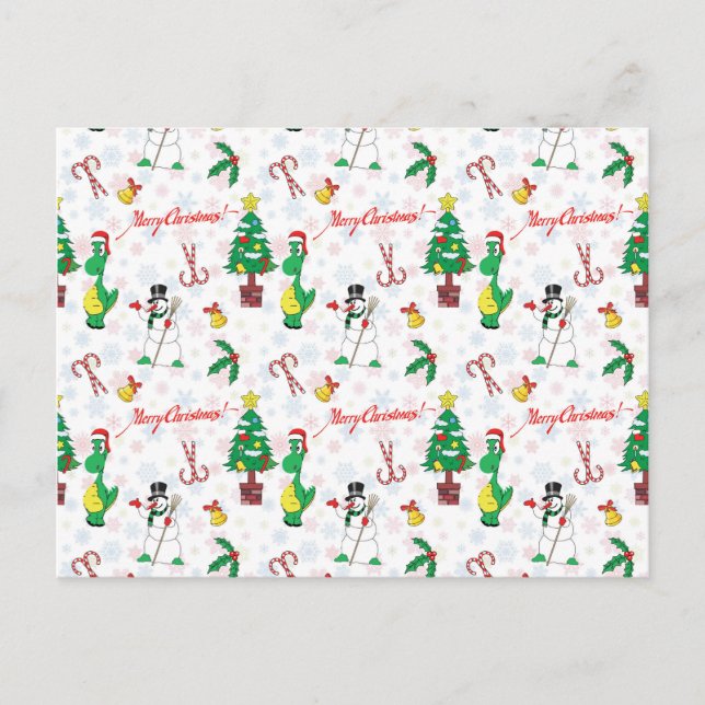 Christmas dinosaur and snowman postcard (Front)