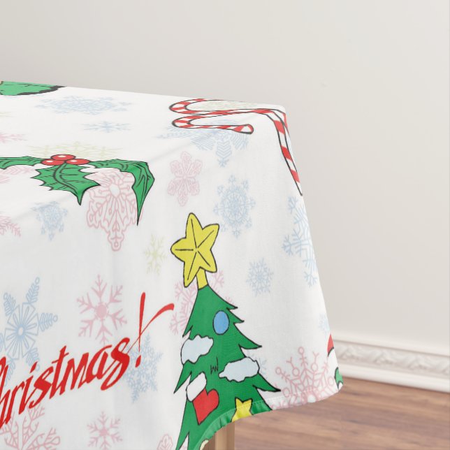 Christmas dinosaur and snowman tablecloth (In Situ)