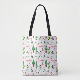 Christmas dinosaur and snowman tote bag