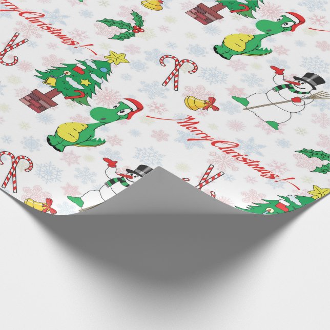 Christmas dinosaur and snowman wrapping paper (Corner)