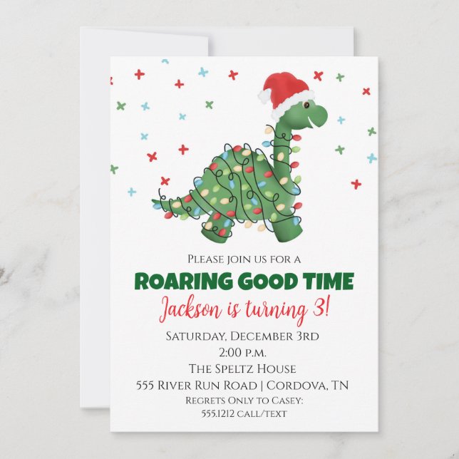 Christmas Dinosaur Birthday Invitation (Front)