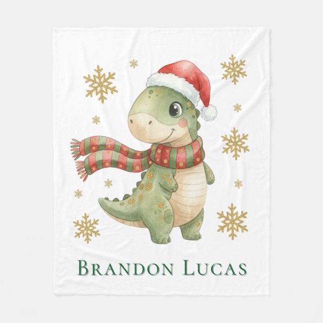 Christmas Dinosaur Birthday Party Gift Fleece Blanket (Front)