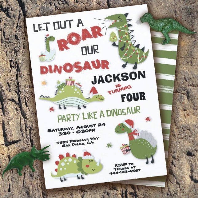 Christmas Dinosaur Birthday Party  Invitation (Creator Uploaded)