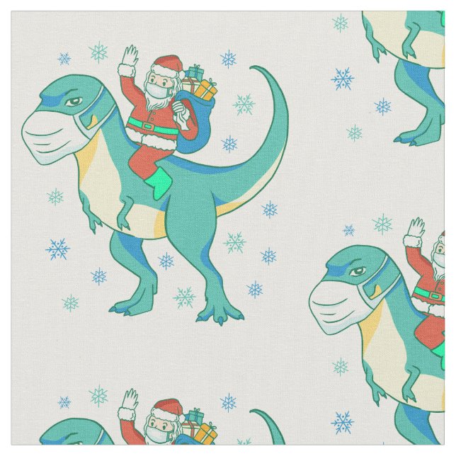 christmas dinosaur face mask santa fabric (Close Up)