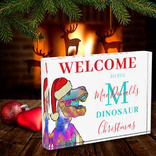 Christmas Dinosaur Family Name Welcome Photo Block