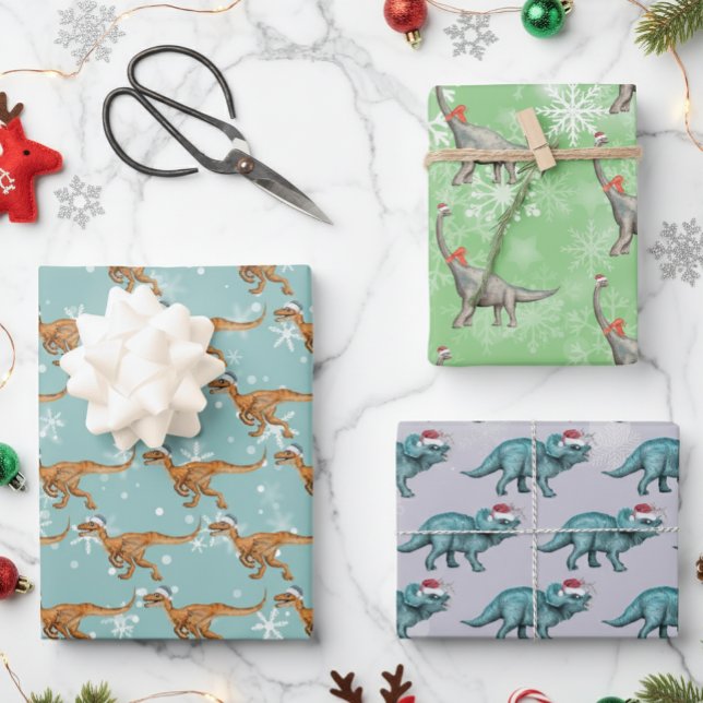 Christmas Dinosaur Fun Watercolor  Wrapping Paper Sheet (Creator Uploaded)