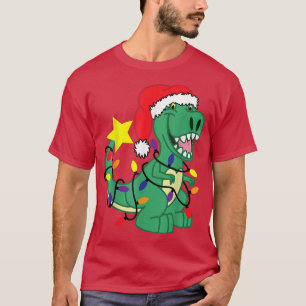Christmas Dinosaur in Tangled XMAS Lights Tree Re T-Shirt