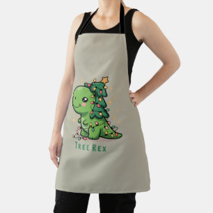 Christmas Dinosaur Light Party Funny Tree Rex  Apron