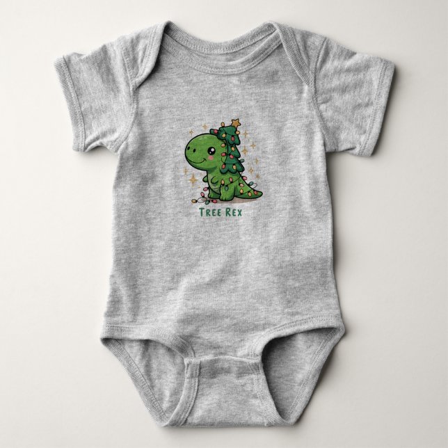 Christmas Dinosaur Light Party Funny Tree Rex  Baby Bodysuit (Front)