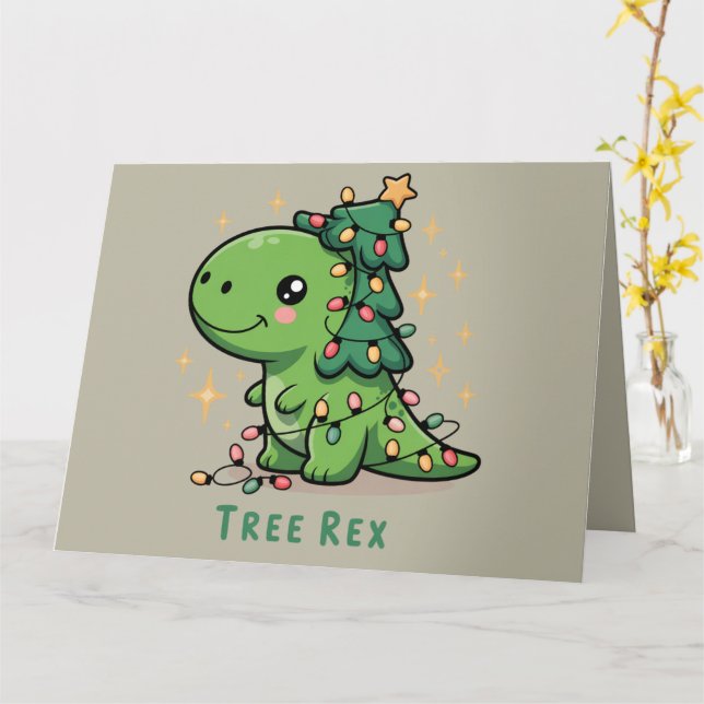 Christmas Dinosaur Light Party Funny Tree Rex  Card (Yellow Flower)