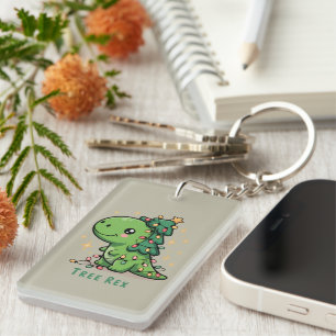 Christmas Dinosaur Light Party Funny Tree Rex Key Ring