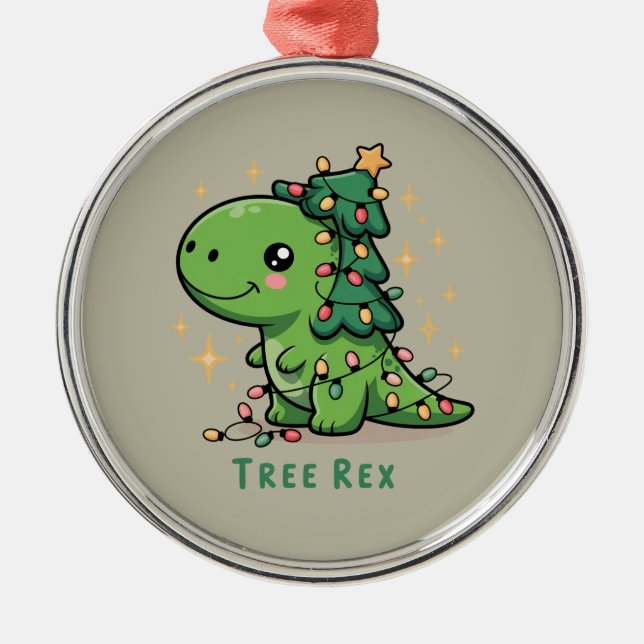 Christmas Dinosaur Light Party Funny Tree Rex  Metal Tree Decoration (Front)