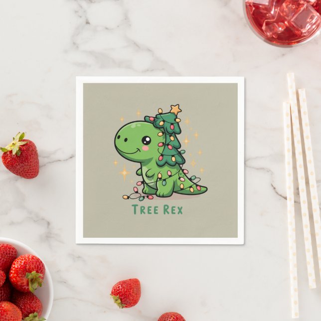 Christmas Dinosaur Light Party Funny Tree Rex  Napkin (Insitu)