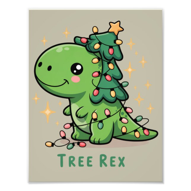 Christmas Dinosaur Light Party Funny Tree Rex  Photo Print (Front)