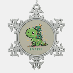 Christmas Dinosaur Light Party Funny Tree Rex  Snowflake Pewter Christmas Ornament