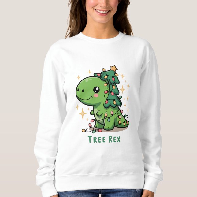 Christmas Dinosaur Light Party Funny Tree Rex  Sweatshirt (Front)