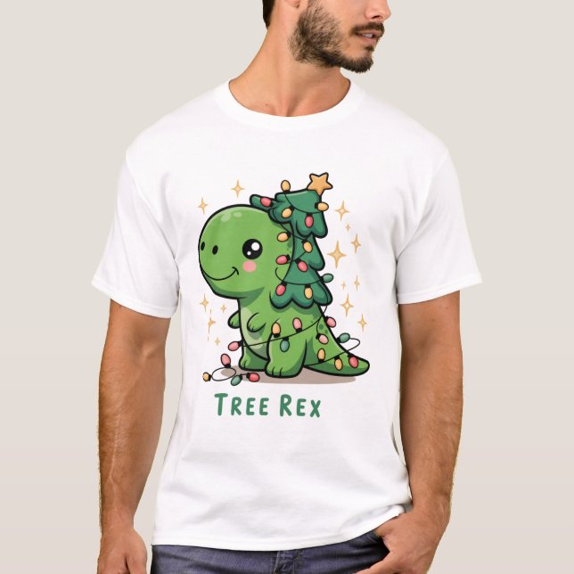 Christmas Dinosaur Light Party Funny Tree Rex  T-Shirt (Front)