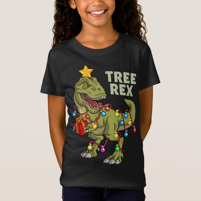 Christmas Dinosaur Lights Tree Rex T-Shirt (Front)