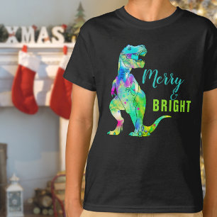 Christmas Dinosaur Merry & Bright T-Rex Quote T-Shirt