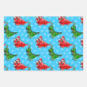 Christmas Dinosaur Pattern T-Rex Triceratops Wrapping Paper Sheet