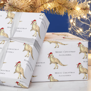 Christmas Dinosaur Personalised Kid Name Wrapping Paper