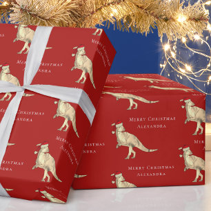 Christmas Dinosaur Personalised Kid Name Wrapping Paper