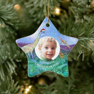 Christmas Dinosaur Personalised photo 2022 Ceramic Tree Decoration