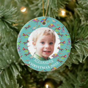 Christmas Dinosaur Personalised photo 2022 Ceramic Tree Decoration