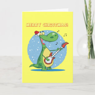 Christmas Dinosaur Playing Guitar Holiday Card