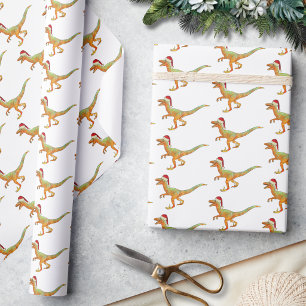 Christmas Dinosaur Raptor Wrapping Paper