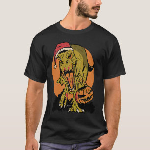 Christmas Dinosaur rex Halloween Pumpkin  Cool T-Shirt