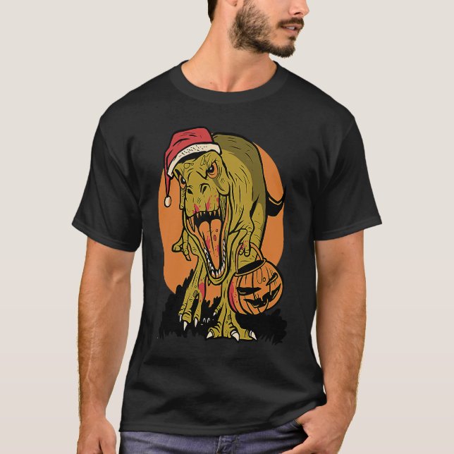 Christmas Dinosaur rex Halloween Pumpkin  Cool T-Shirt (Front)