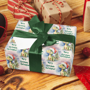 Christmas Dinosaur Santa Hat Wrapping Paper