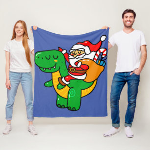 Christmas Dinosaur Santa Riding T Rex Xmas Kids Bo Fleece Blanket