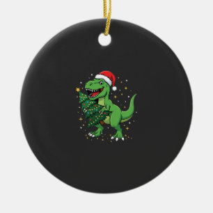 Christmas Dinosaur Santa T Rex Ceramic Tree Decoration