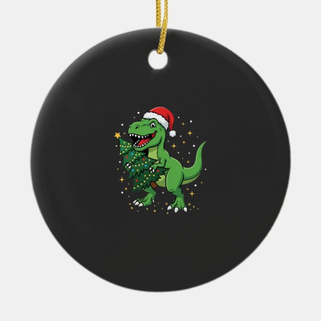 Christmas Dinosaur Santa T Rex Ceramic Tree Decoration (Front)