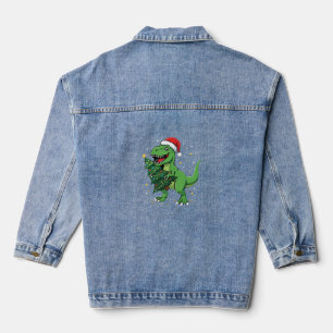 Christmas Dinosaur Santa T Rex Denim Jacket