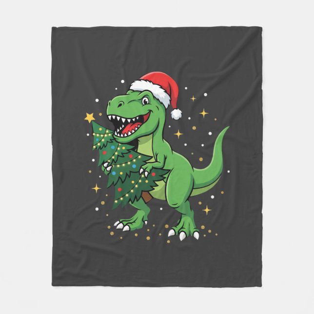 Christmas Dinosaur Santa T Rex Fleece Blanket (Front)