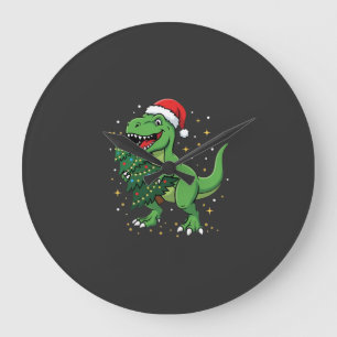 Christmas Dinosaur Santa T Rex Large Clock