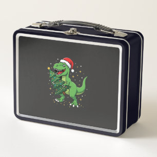 Christmas Dinosaur Santa T Rex Metal Lunch Box