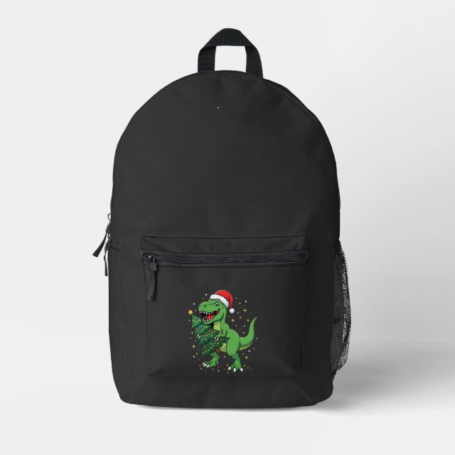 Christmas Dinosaur Santa T Rex Printed Backpack (Front)